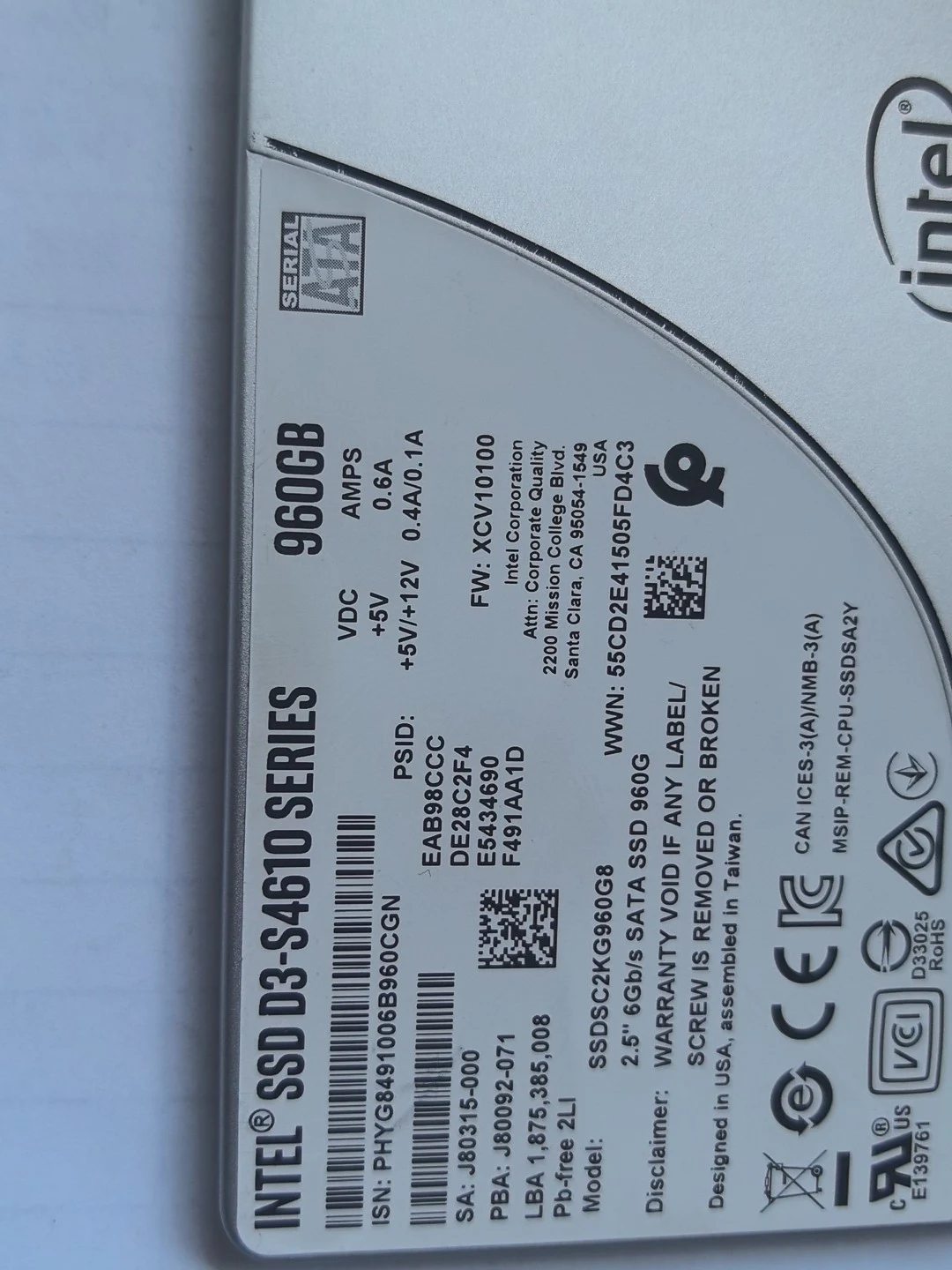 SSDSC2KG960G8 — label reference photo 1